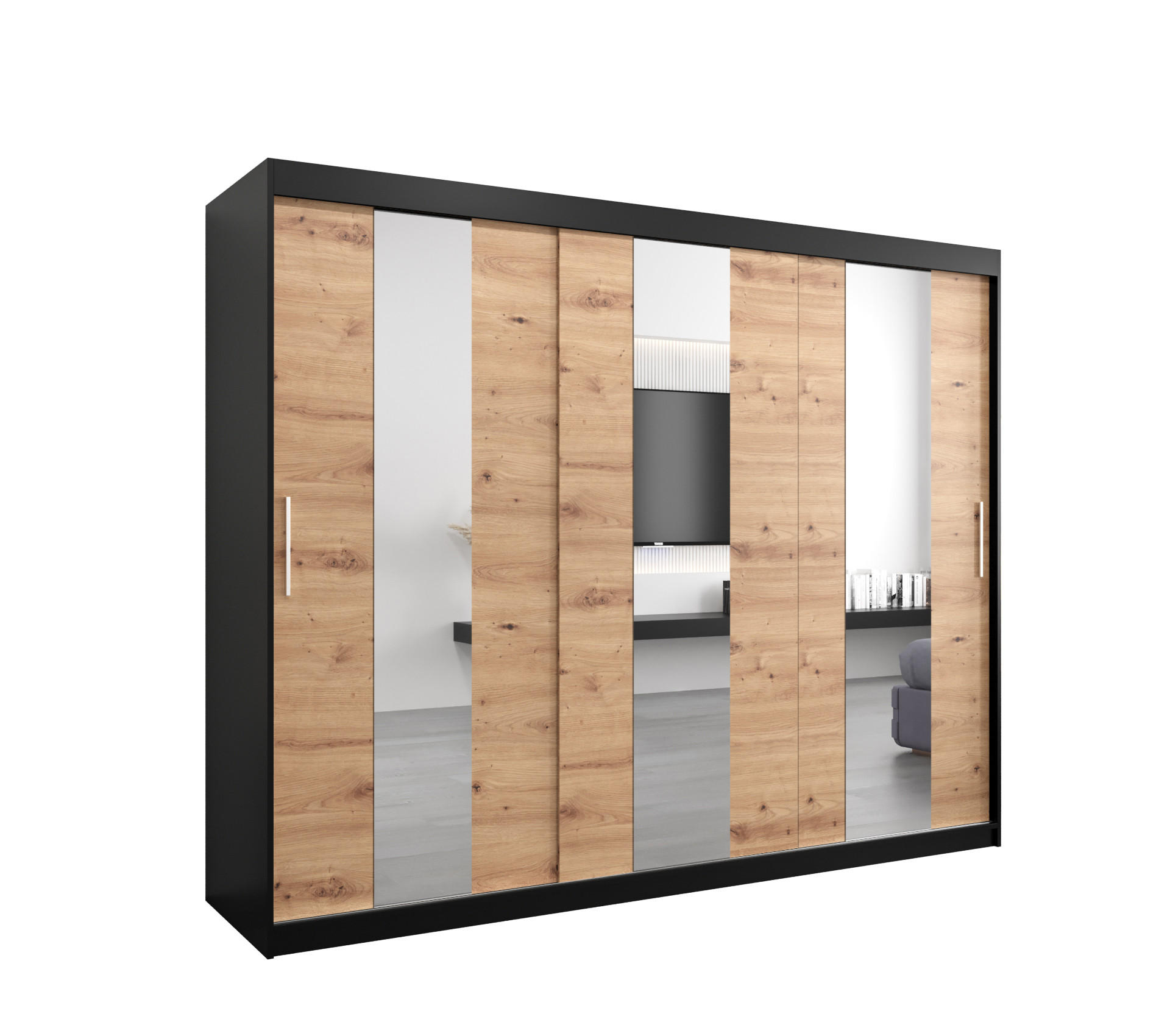 SCHWEBETÜRENSCHRANK 200/250/62 2-türig - Silberfarben/Schwarz, Holz/Kunststoff (250/200/62cm) - Abiks Möbel