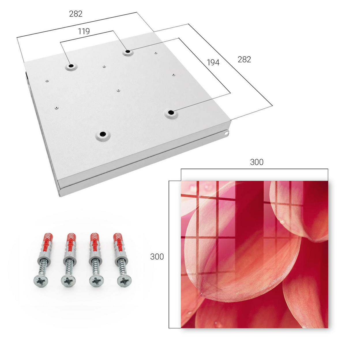 SCHLÜSSELBOX Weiß 30x30 cm – Türöffnung nach rechts - Florale Intimität - Rot, Metall (30/30/5cm) - TULUP