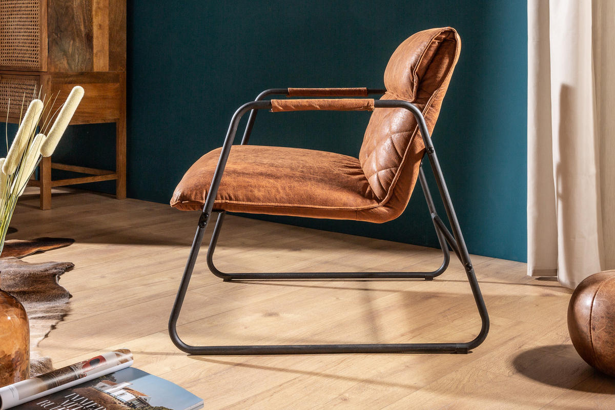 SESSEL MUSTANG LOUNGER Kunstleder Hellbraun 80 cm - Hellbraun/Schwarz, Kunststoff/Metall (71/79/72cm) - riess-ambiente