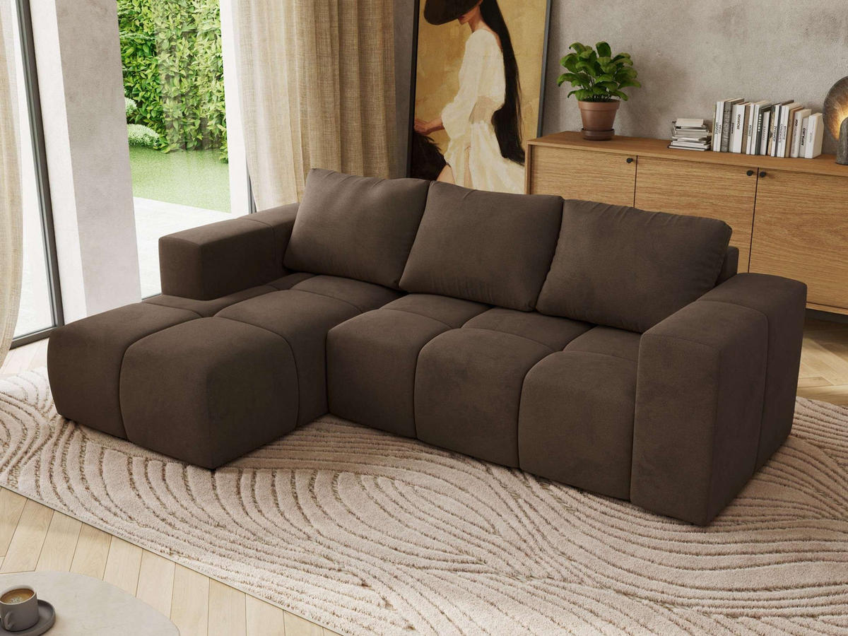 ROHOVÁ SEDAČKA MONIVA L Hnedá Samet - ľavá strana - hnedá/čierna, textil/plast (164/266cm) - MKS