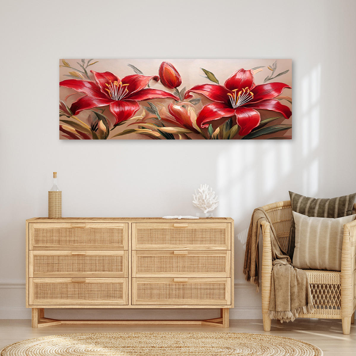 WANDBILD rote lilien blumen pflanzen - Rot, Textil (90/30cm) - Feeby