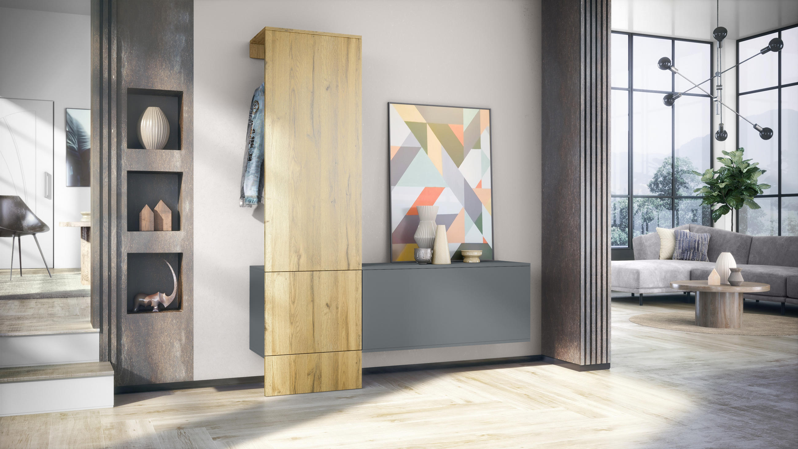 GARDEROBE Carlton Paneel in Eiche Nature - Eichefarben, Holzwerkstoff (156.5/193/35cm) - Vladon