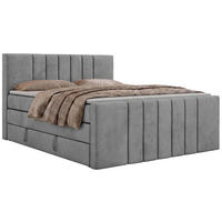 BOXSPRINGBETT INERO DUO KING 180/200 - Hellgrau Velvet - Topper Visco - H4 - Hellgrau/Schwarz, Kunststoff/Textil (180/200cm) - MKS