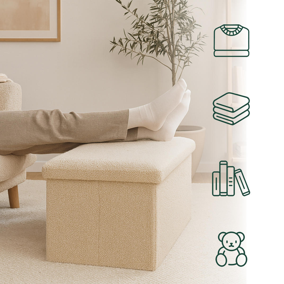 SITZBANK - Beige, Holzwerkstoff/Textil (38/76/38cm) - Relaxdays