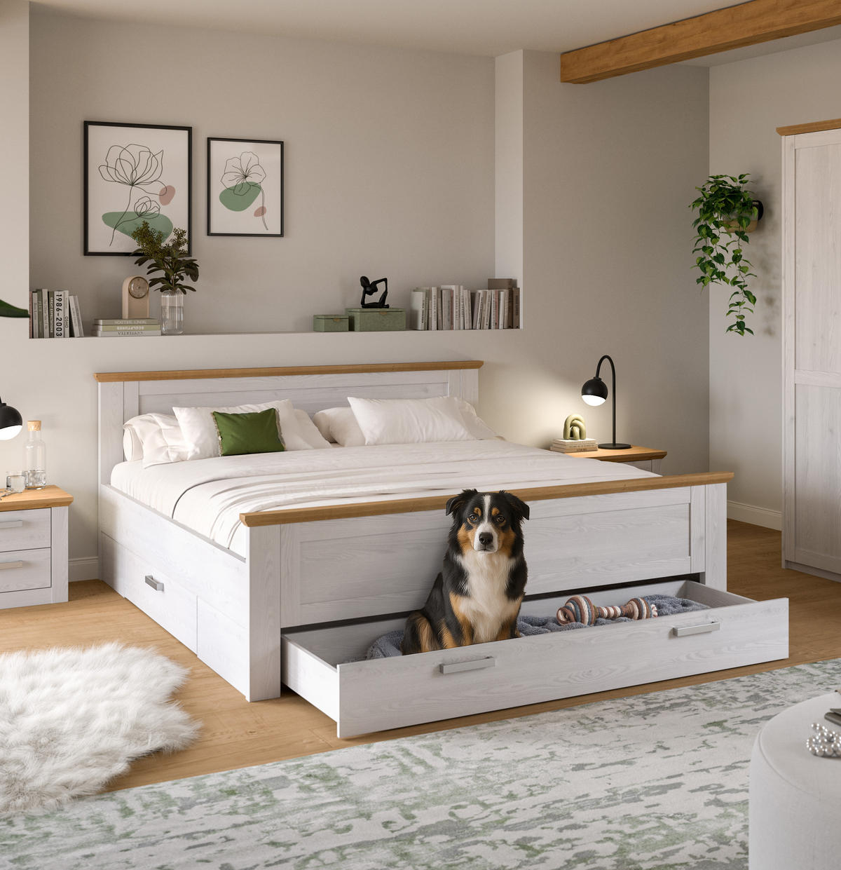 BETT 180x200 mit Unterbettauszügen (B/H/T: 189x90x209 cm) in Sibiu Lärche Nachbildung - Lärchefarben, Holzwerkstoff - Homes & Jones