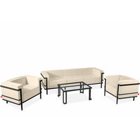 GARTENLOUNGE-SET TRIGLO 1x Tisch, 2x Sessel, 1x Sofa 3-Sitzer, 4-tlg., Modern, Dunkelgrau/Cremeweiß - Creme, Textil/Metall - KONSIMO®