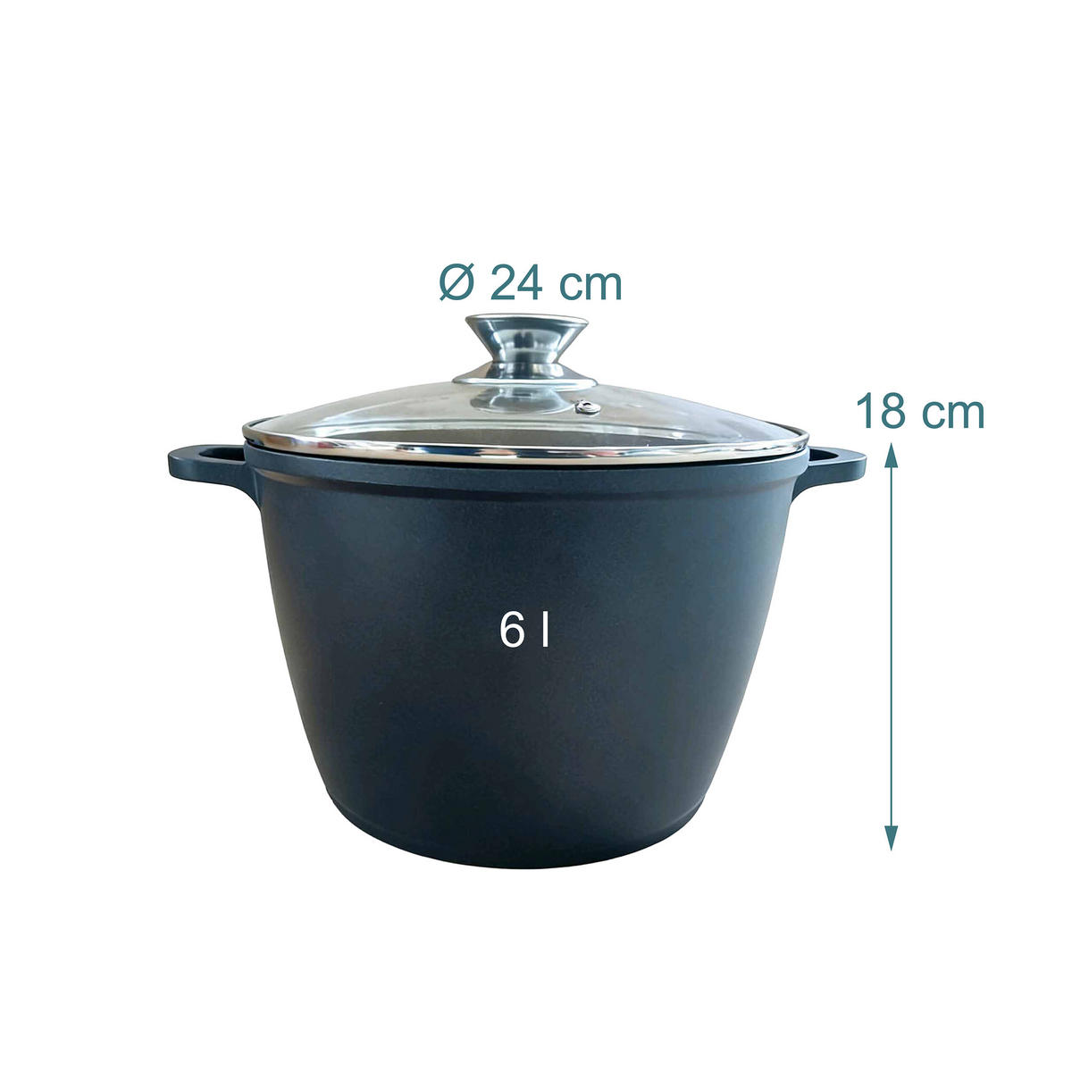 SUPPENTOPF Schwarz Silber 6 l - Schwarz, Glas/Metall (24/24/18cm) - Relaxdays