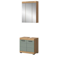 BADMÖBEL-SET Salbei grün, Eiche Artisan 2-teilig 60 cm, Kombination mit Spiegel - Salbeigrün/Schwarz, Glas/Holzwerkstoff (60/191/34cm) - Inn.Furn