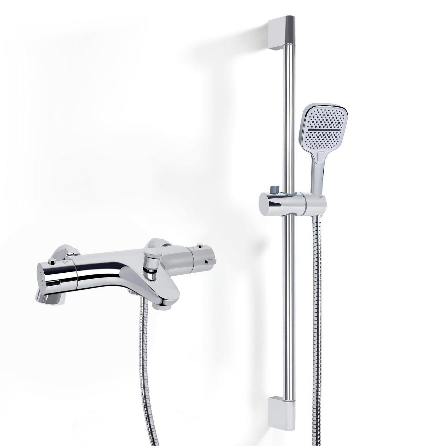DUSCHARMATUR-SET mit Thermostat 70 cm Duschstange - Silberfarben, Metall (15/10/70cm)
