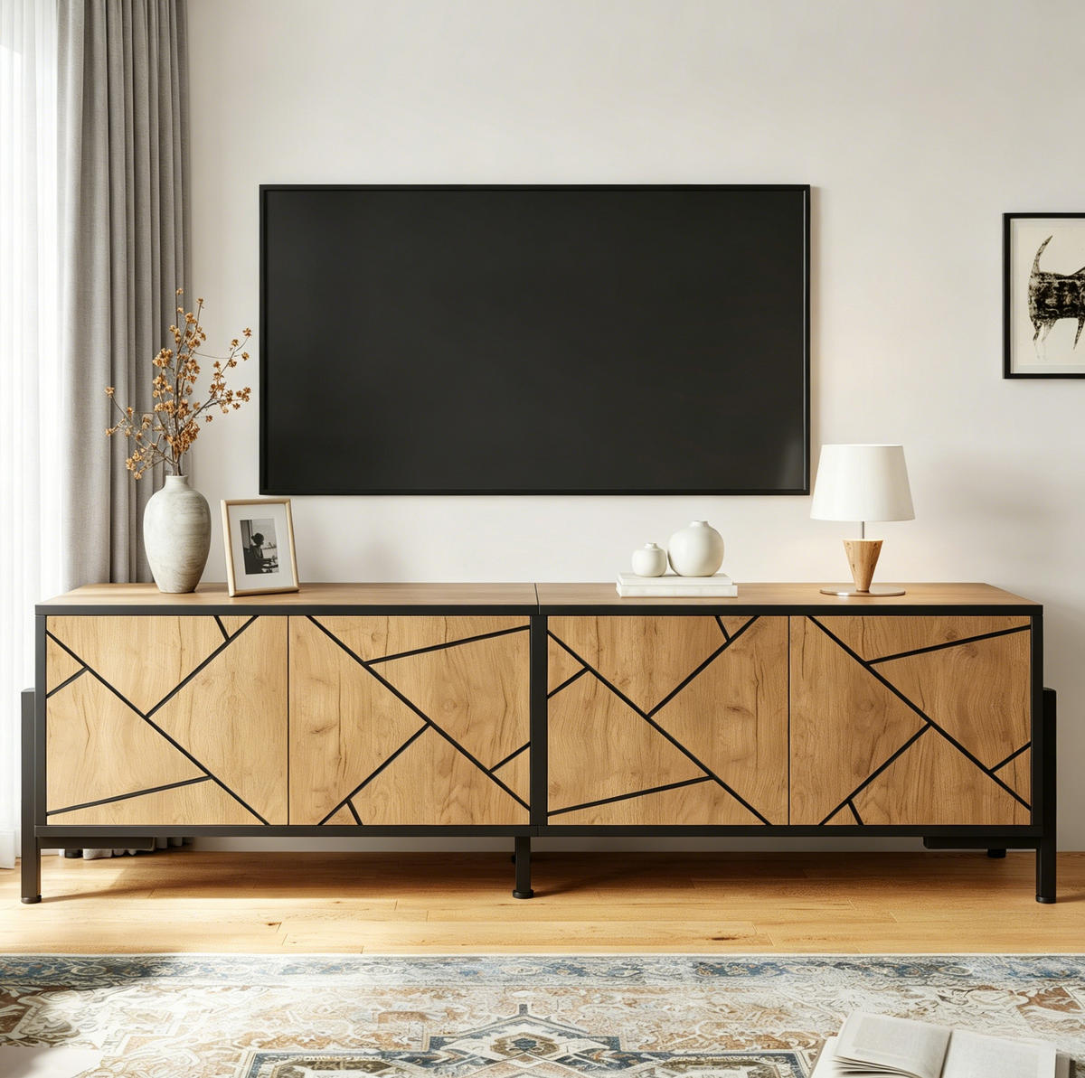 TV-ELEMENT mit 4 Türen 153 x 40 x 50 cm Naturholz/Schwarz - Braun, Holzwerkstoff (40/50/153cm) - Beauniv