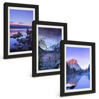 BILDER SET 3er Set - 20x30 cm Schwarzer Rahmen - Berglandschaften, Sonnenuntergang, Wasser - Schwarz, Kunststoff (20/30cm) - TULUP
