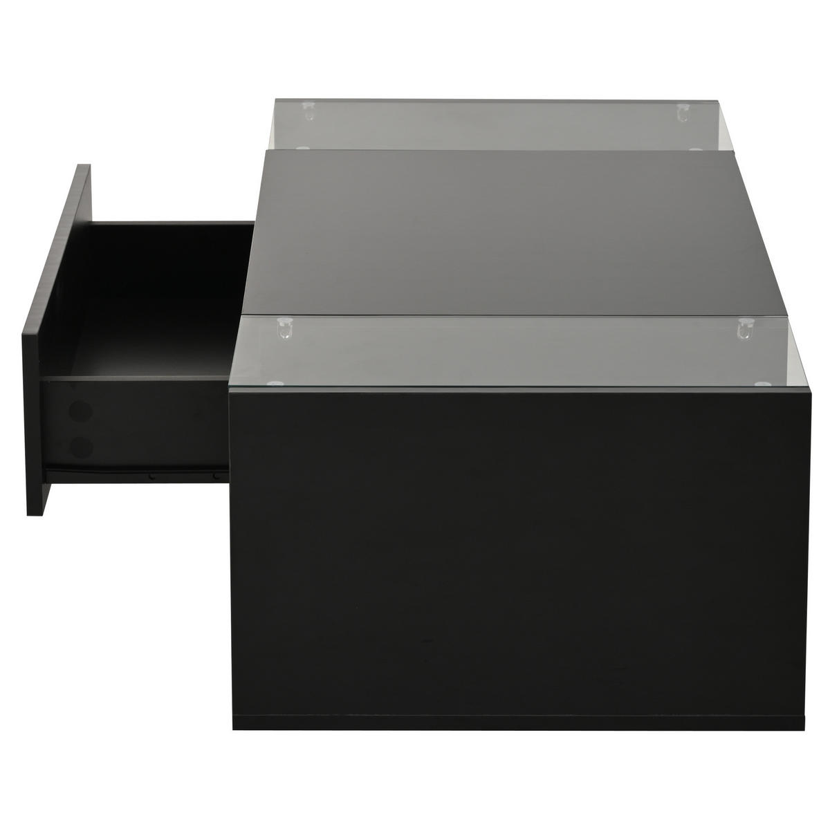 COUCHTISCH aus Spanplatte und Glas 100x50x31 cm in Schwarz mit LED & Schublade - Schwarz, Holzwerkstoff (100/50/31cm) - Modfu