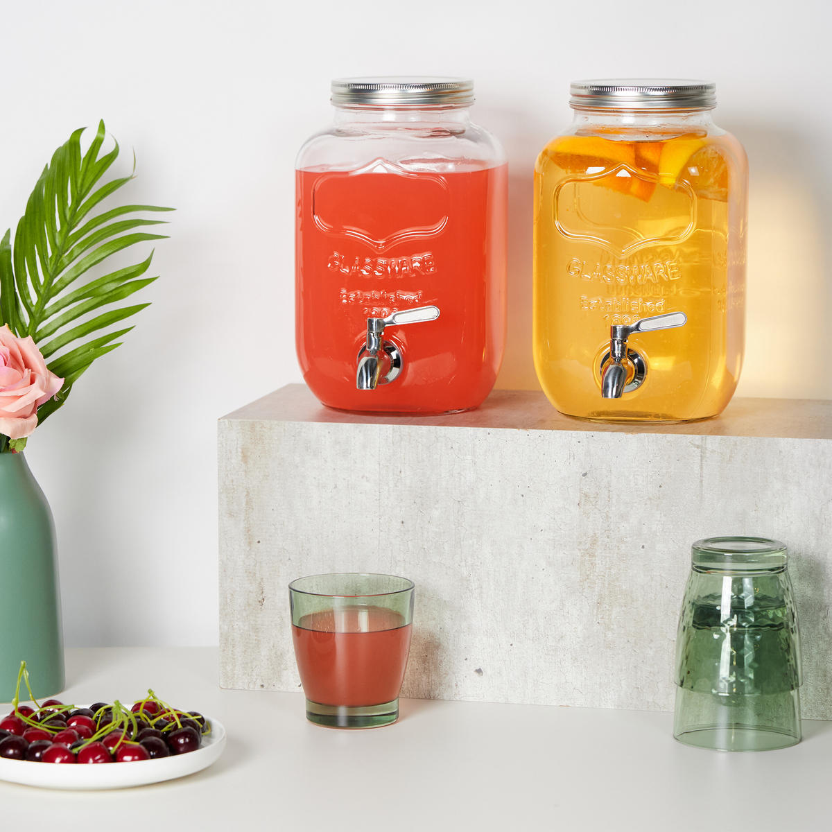 2XGETRÄNKESPENDER - Transparent, Glas/Metall (4L) - Relaxdays