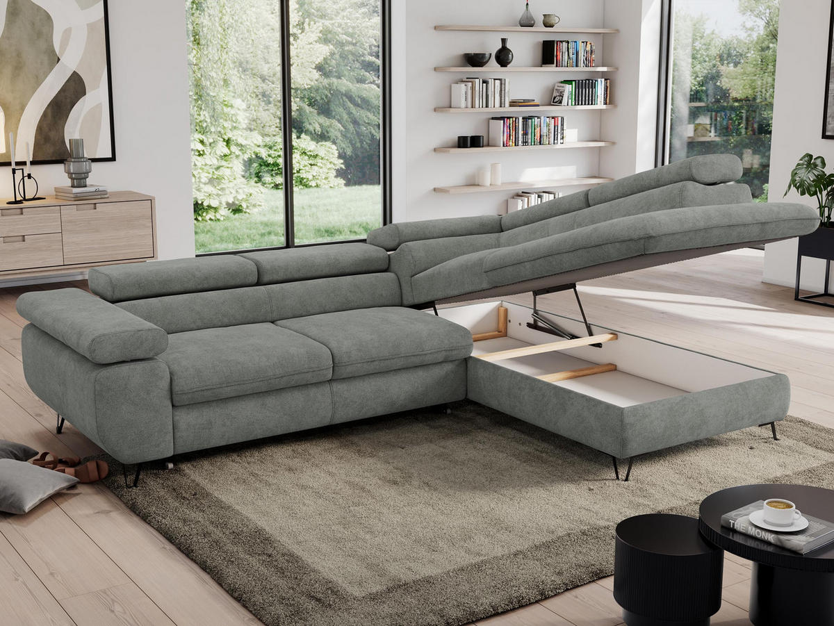 ECKSOFA PEDRO L Grau Struktur - Rechts Seite - Schwarz/Grau, Textil/Metall (273/208cm) - MKS
