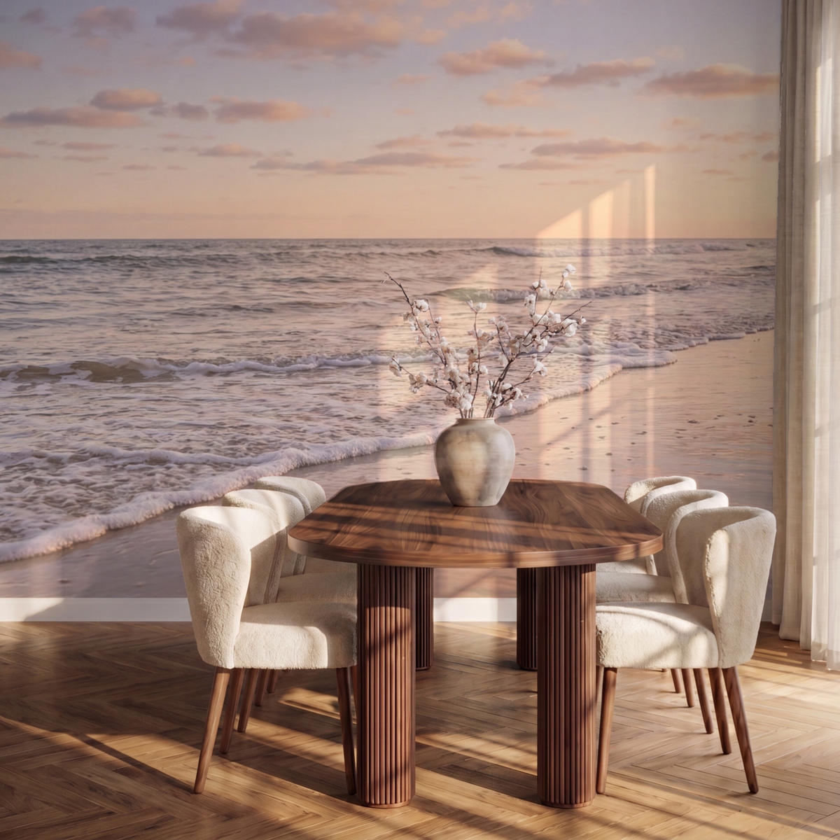 TAPETE - Strand - Brandung - Wolken - 350x260 cm - Hellrosa, Papier (350/260cm) - OnlyWow