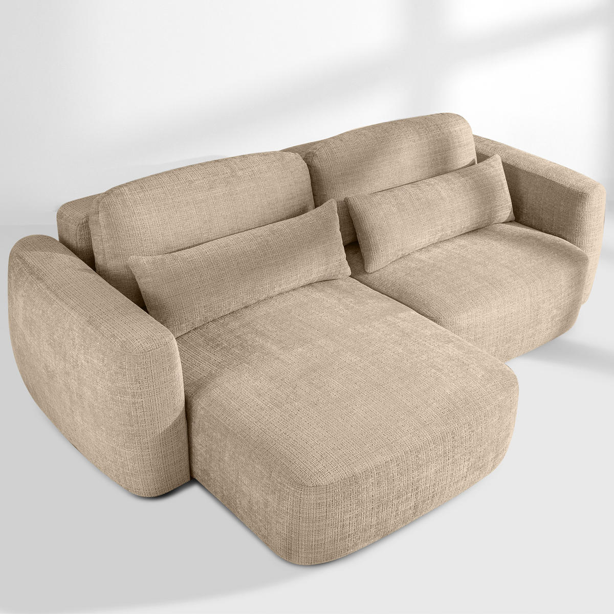 ECKSOFA links ELOSA - Beige, Holz/Textil (245/165cm) - KONSIMO®