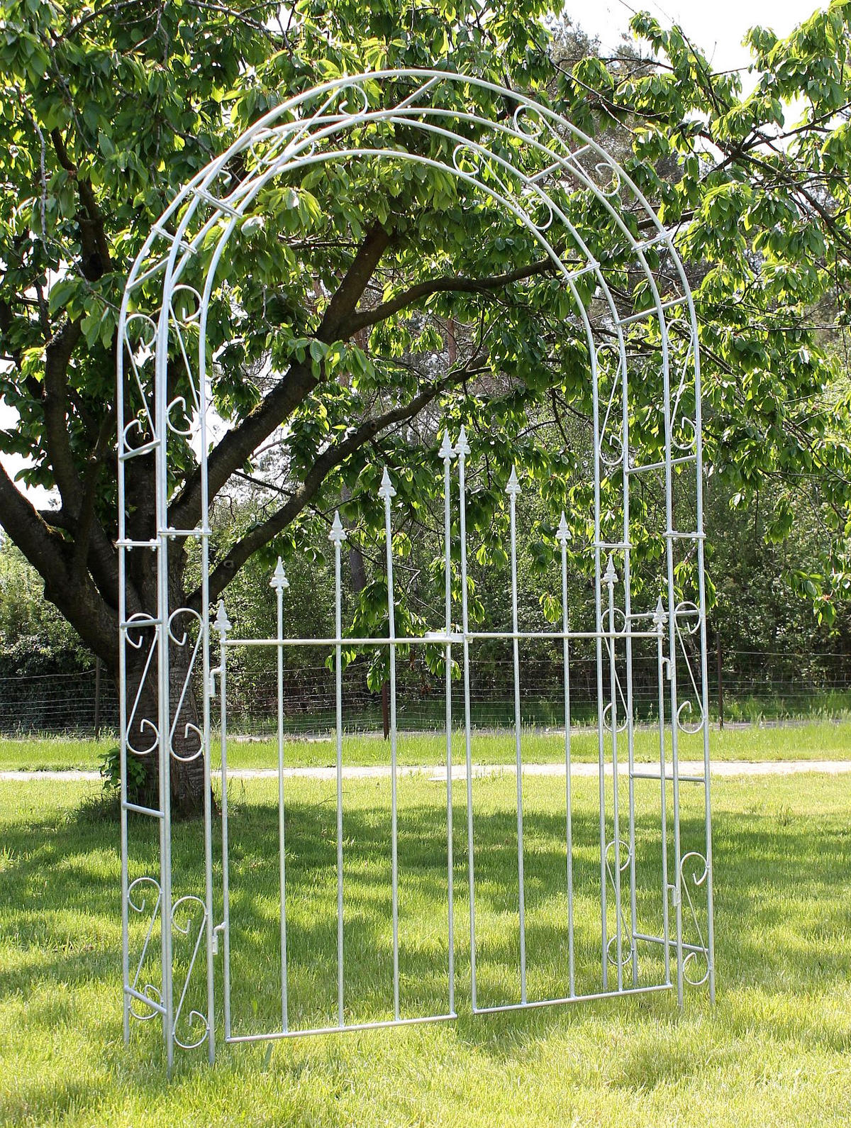 ROSENBOGEN mit Tür Metall Verzinkt Breite 140 cm Massiv - Grau, Metall (140/225/37cm) - DanDiBo