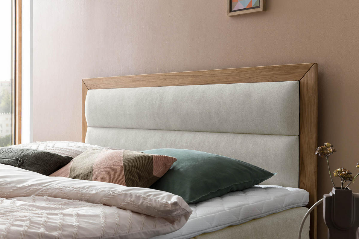 BOXSPRINGBETT ELEKTRISCH VERSTELLBAR MODELA 180x200 Beige H2 und H3 Motorbett in Eiche mit 7-Zonen Taschenfederkern Matratze inkl. Visco Topper - Beige, Textil (180/200cm) - Belanoti