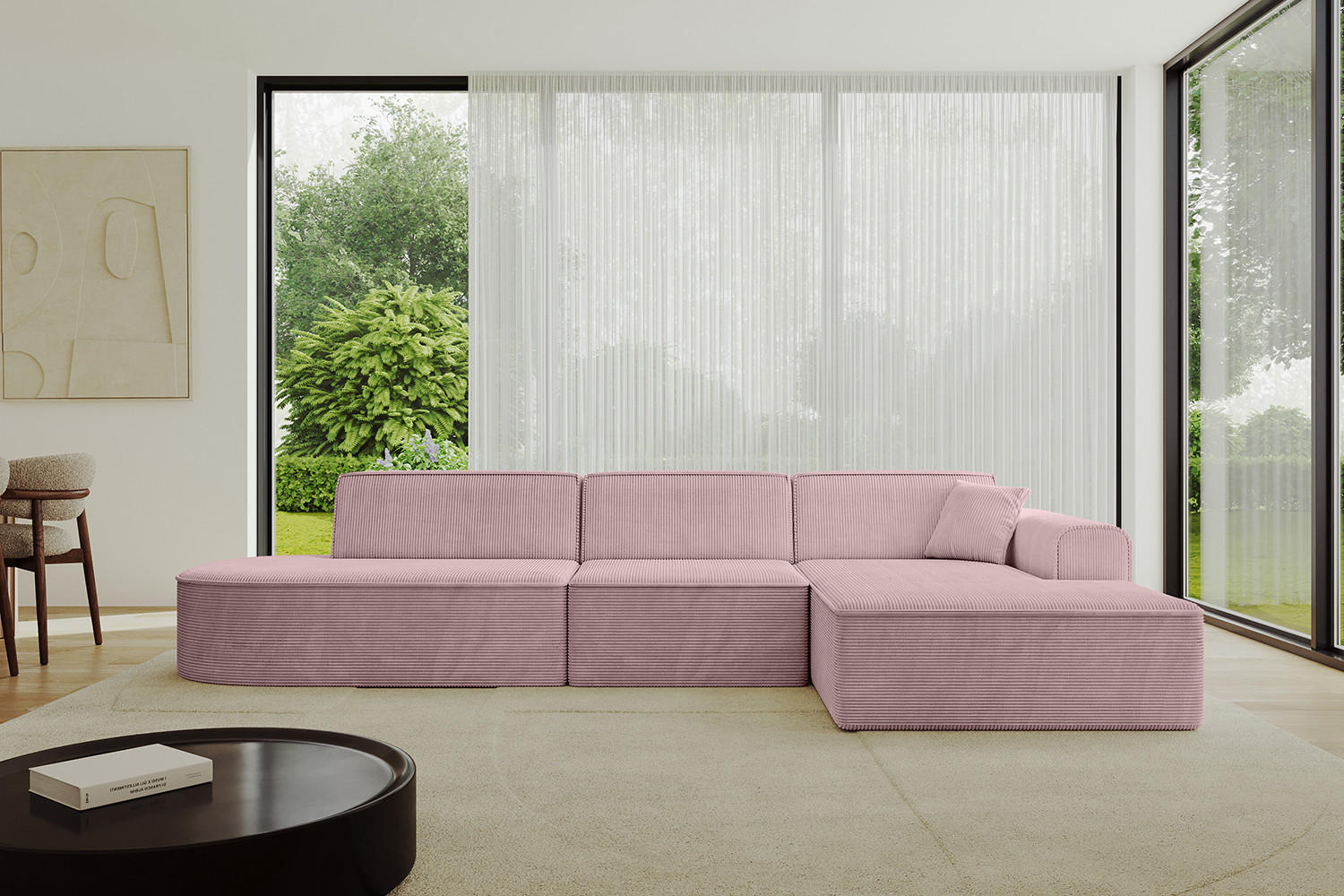 ECKSOFA Ottomane Rechts IREA-L2-v3 - 327x165x77 cm Rosa - Rosa, Holzwerkstoff/Textil (327/165cm) - ALTDECOR