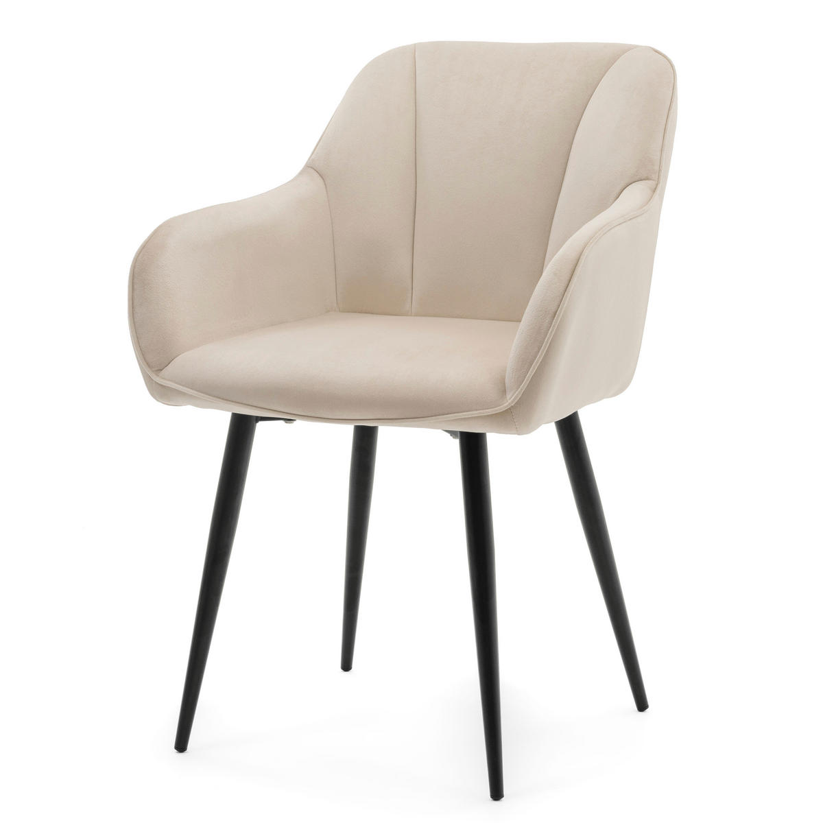STUHL LAGO gespolsterter mit Steppung - beige - Samt Velours - Beige/Schwarz, Textil/Metall (58/85/60cm) - NEW HOME