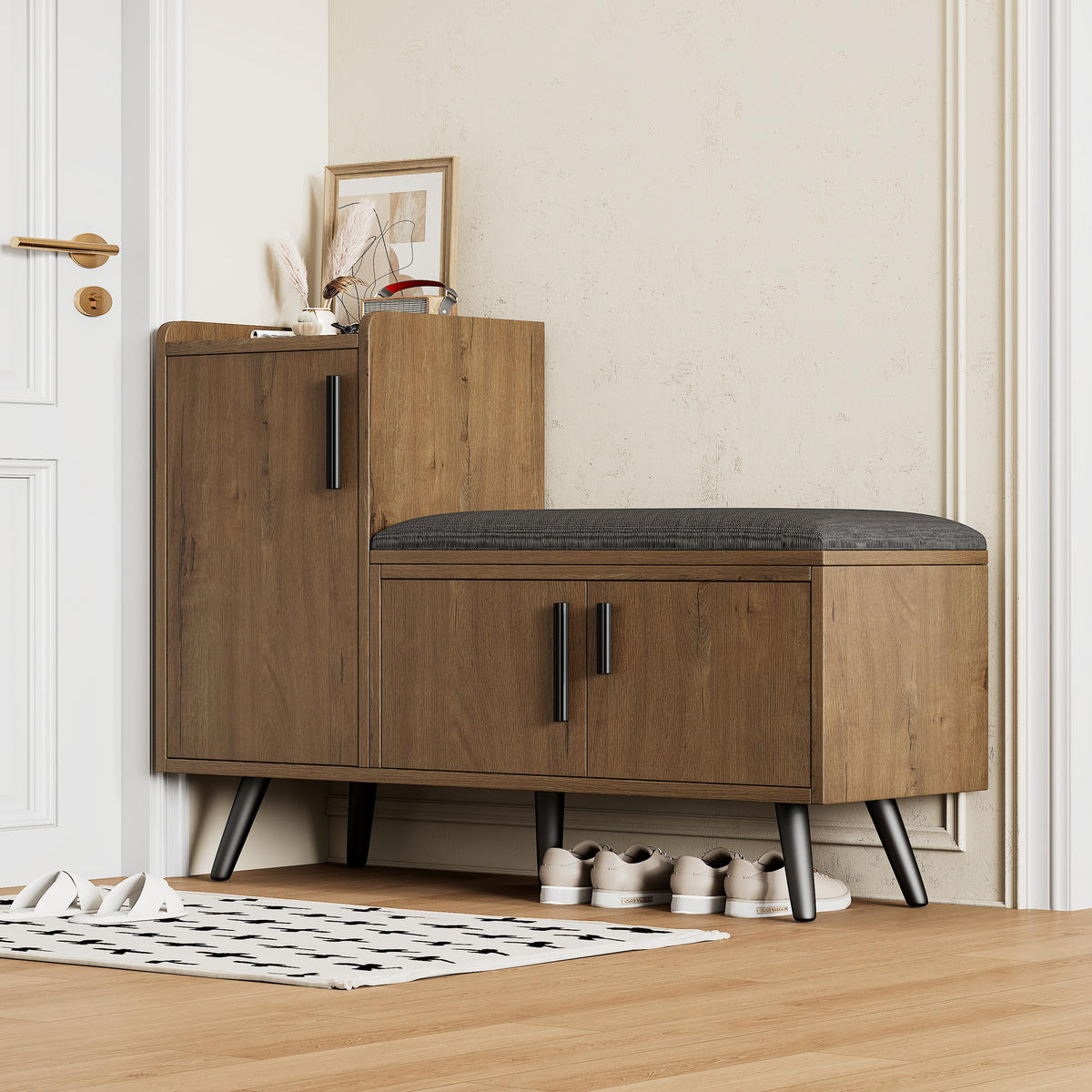 SCHUHBANK MultiStore Braun mit drei Stauraumtüren - Braun, Holzwerkstoff/Metall (100/68.5/34cm) - Kaket