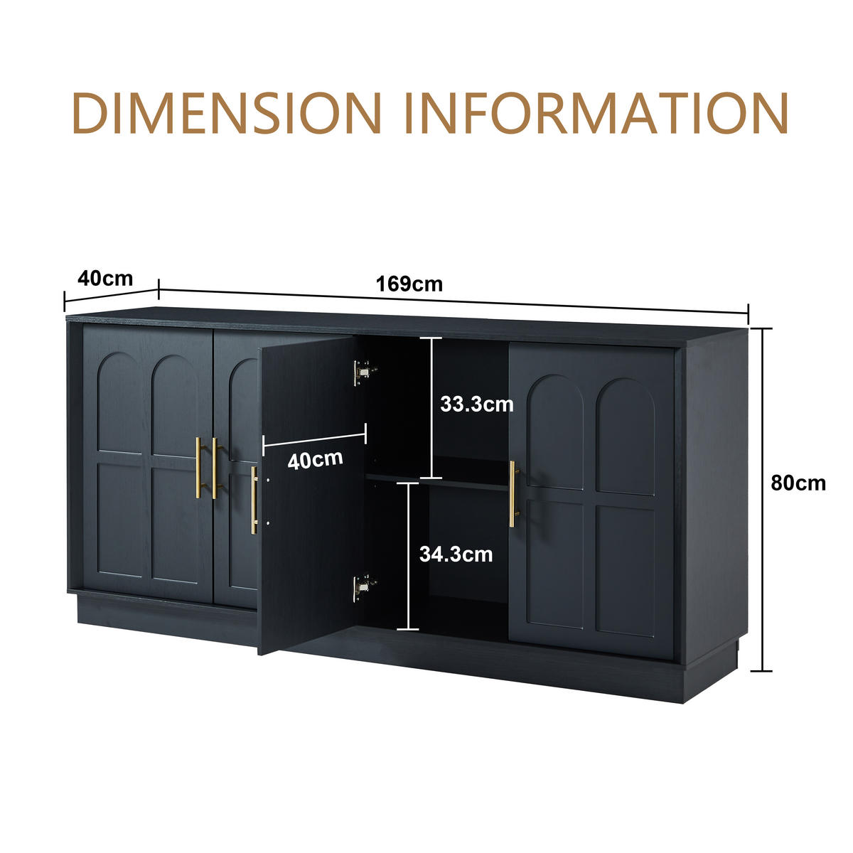 SIDEBOARD 169x40x80 cm mit gewölbter Front, Schwarz - Schwarz, Holzwerkstoff (169/80/40cm)