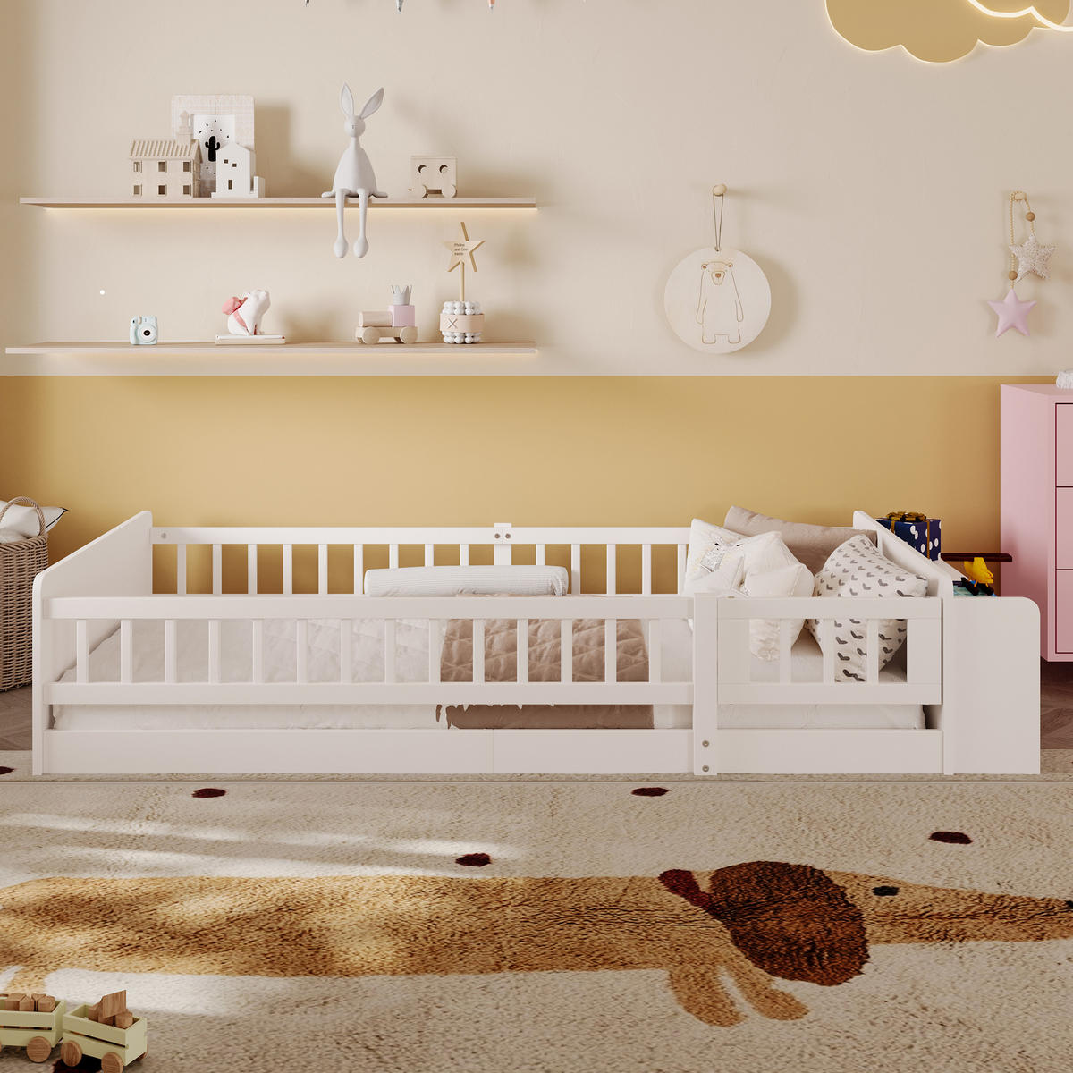 KINDERBETT 90/200 cm Weiß Kiefernholz mit offenem Lager - Weiß, Holz (90/200cm) - OKWISH