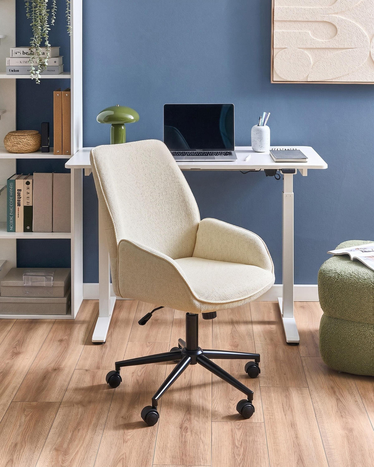 BÜROSTUHL Kunstleinen Cremeweiß Castile - Weiß, Textil (64/96/64cm) - Beliani