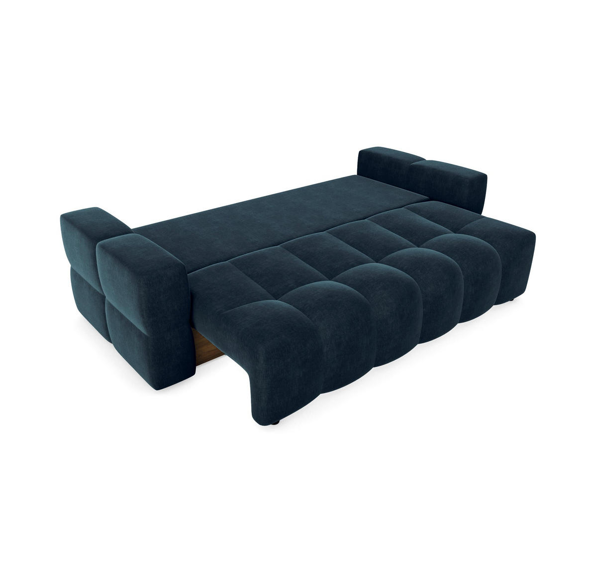 SCHLAFSOFA 4-SITZER Mit Stauraum Nussbaum Samt pfauenblau - Blau/Hellblau, Textil (247/90/102cm) - Sia Home