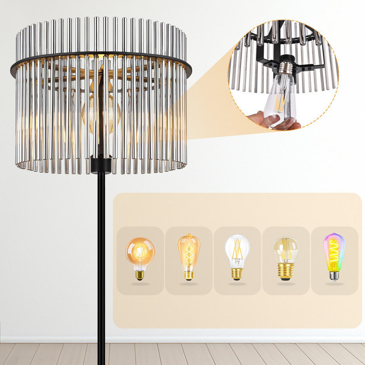 STEHLAMPE BÜNDE Ⅲ 38/26/154 cm - Schwarz, Metall (38/26/154cm) - Nettlife