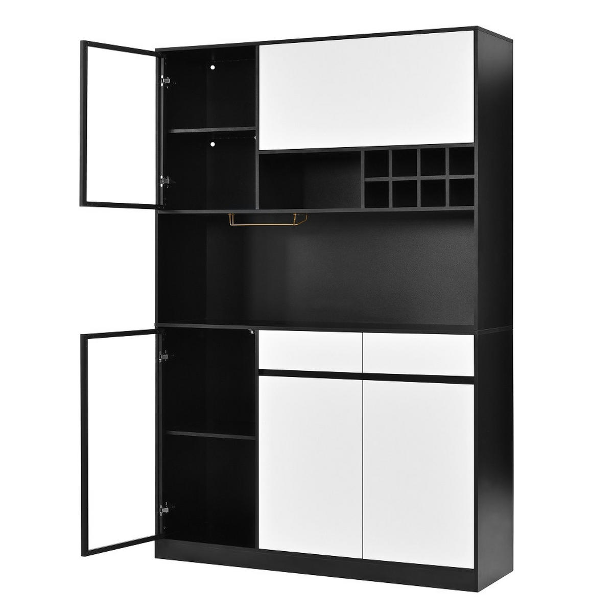 KÜCHENSCHRANK, MIT LED-BELEUCHTUNG, INTEGRIERTES WEINREGAL, MDF, Schwarz-Weiß, Modernes Wohnzimmer, 120/180/35 cm - Schwarz, Kunststoff (35/180/120cm) - Rolipo
