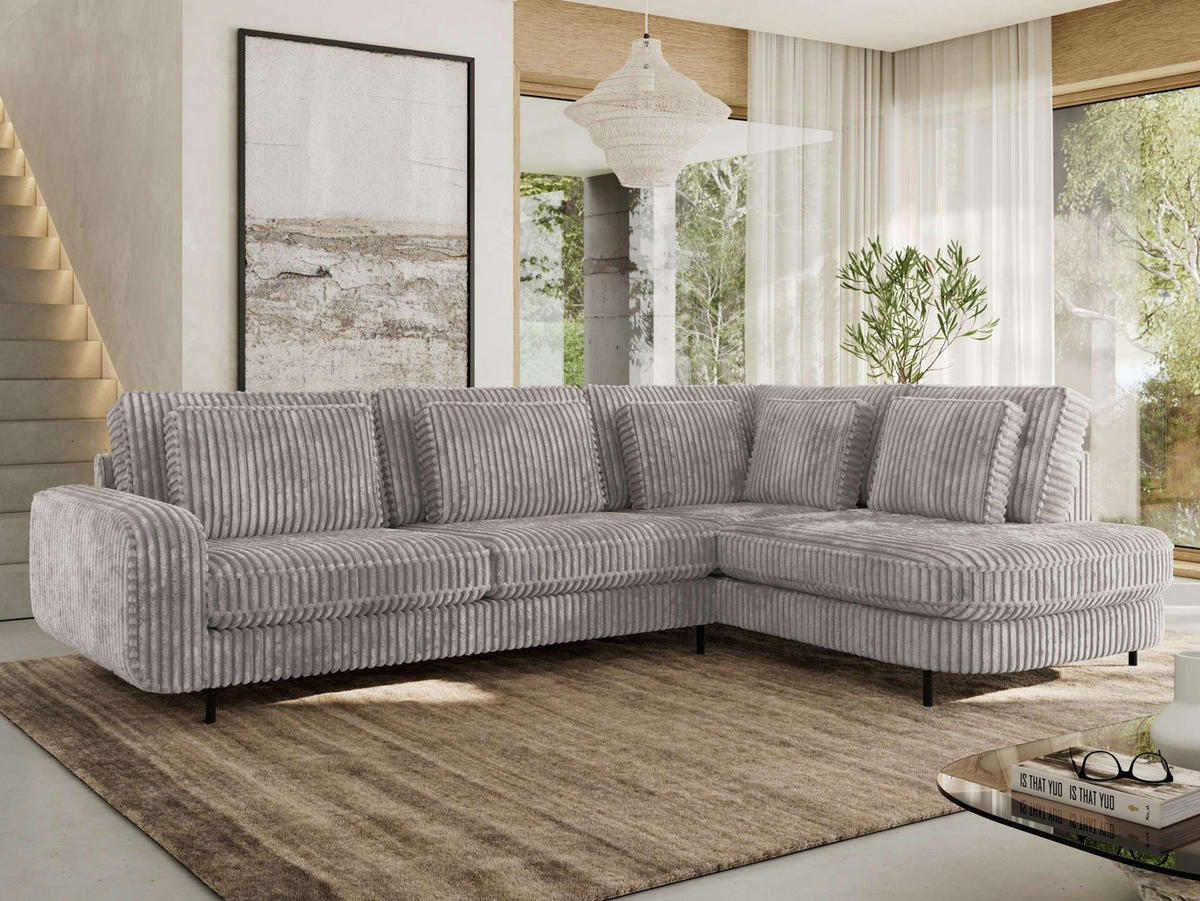 ROHOVÁ SEDAČKA CALENO L - Světle šedá Manšestr - Levá Strana - černá/světle šedá, kov/textil (317/225cm) - MKS