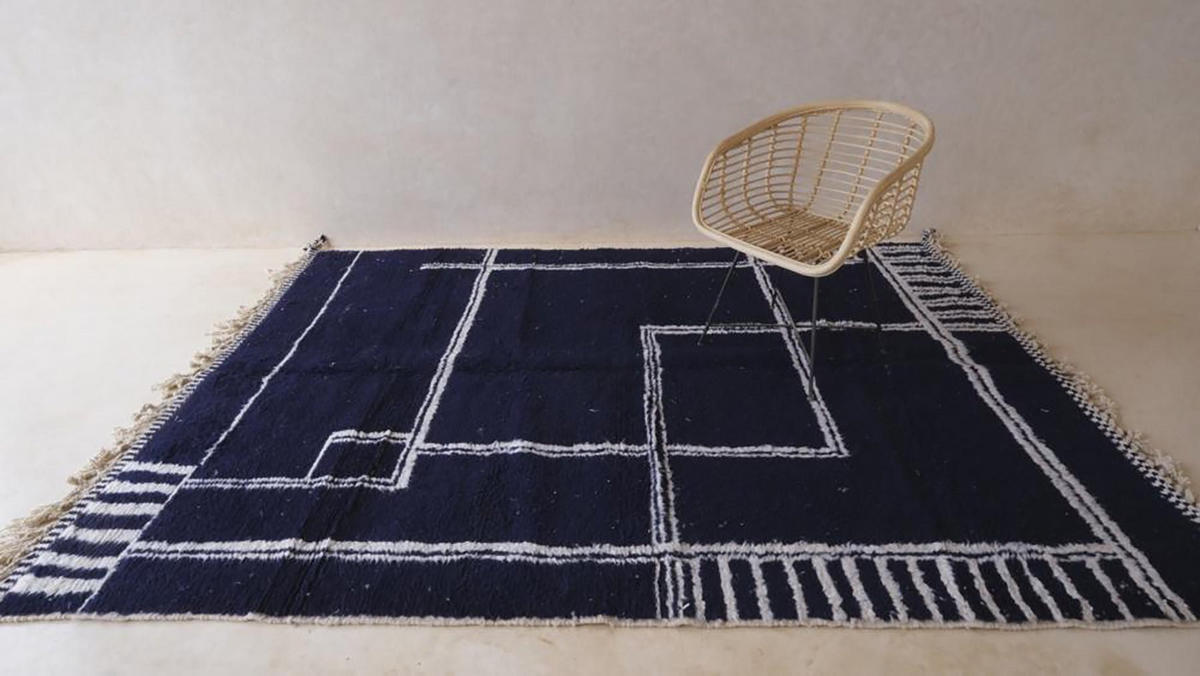 BERBERTEPPICH aus Marokko modern aus Wolle 200x 300 cm - Blau, Naturmaterialien (200/300cm) - AFK Living