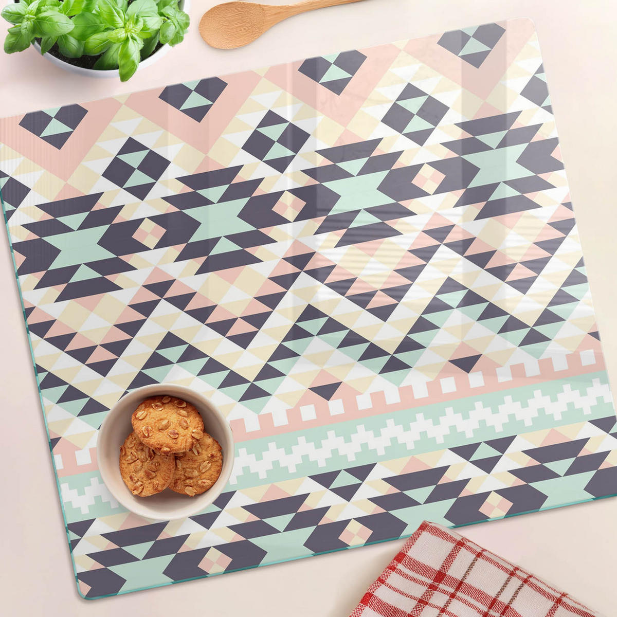 GLASPLATTE 60x52 cm Ethnisches Muster - Multicolor, Glas (60/0.4/52cm) - TULUP