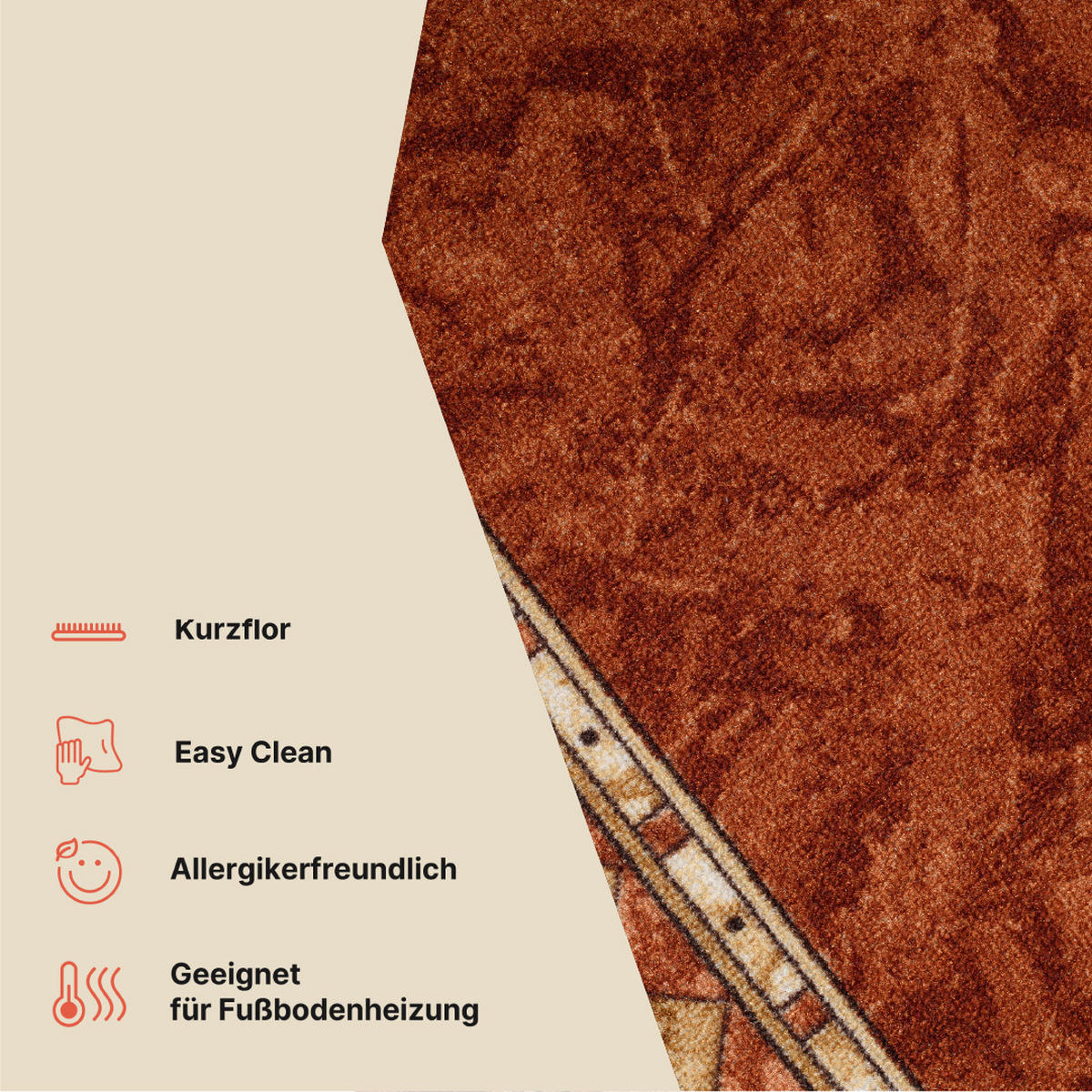 TEPPICHLÄUFER Anti-Rutsch Dunkelorange Braun rutschfest Gummiunterlage 67/300 cm - Braun/Orange, Textil (67/300cm) - Tapiso