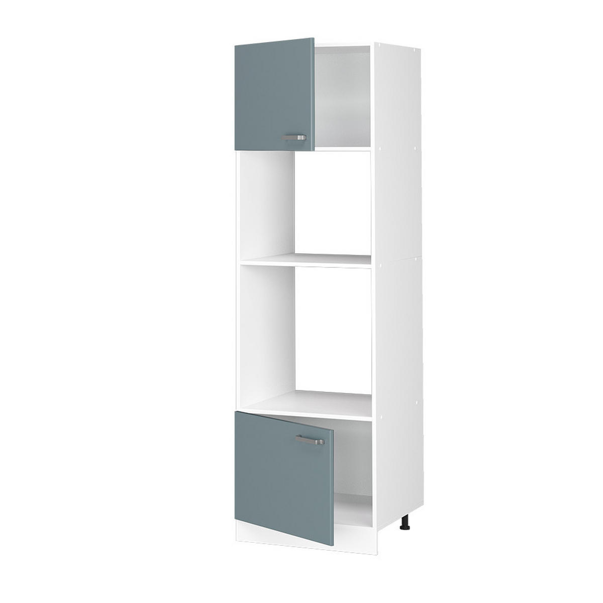 HOCHSCHRANK R-Line Blau-Grau 60 cm mit offenen Regalen, und Türen - Blaugrau/Weiß, Holzwerkstoff (60/207/57.2cm) - Vicco