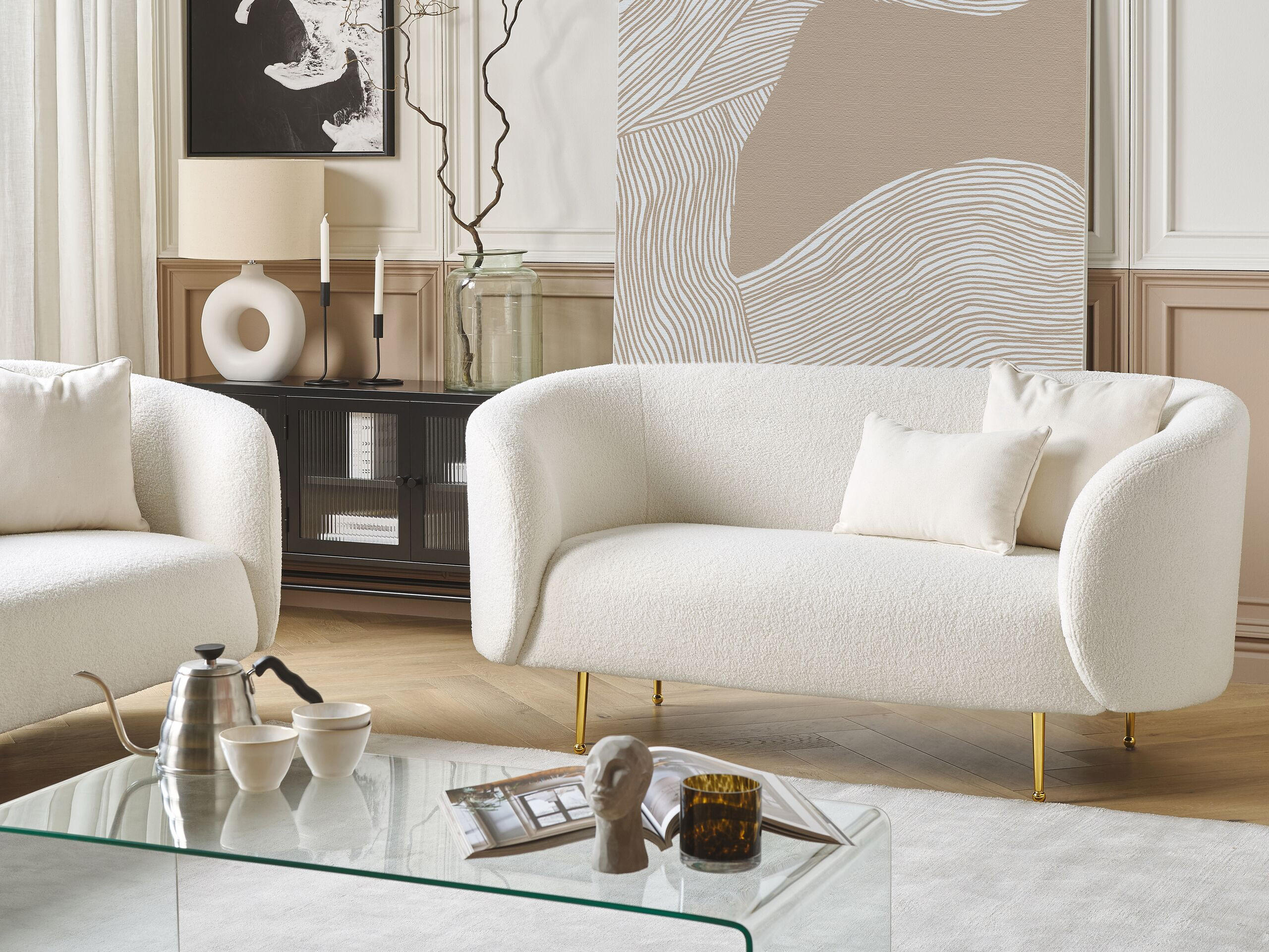 2-SITZER-SOFA Polyester Weiß Loen - Weiß, Textil (155/79/70cm) - Beliani