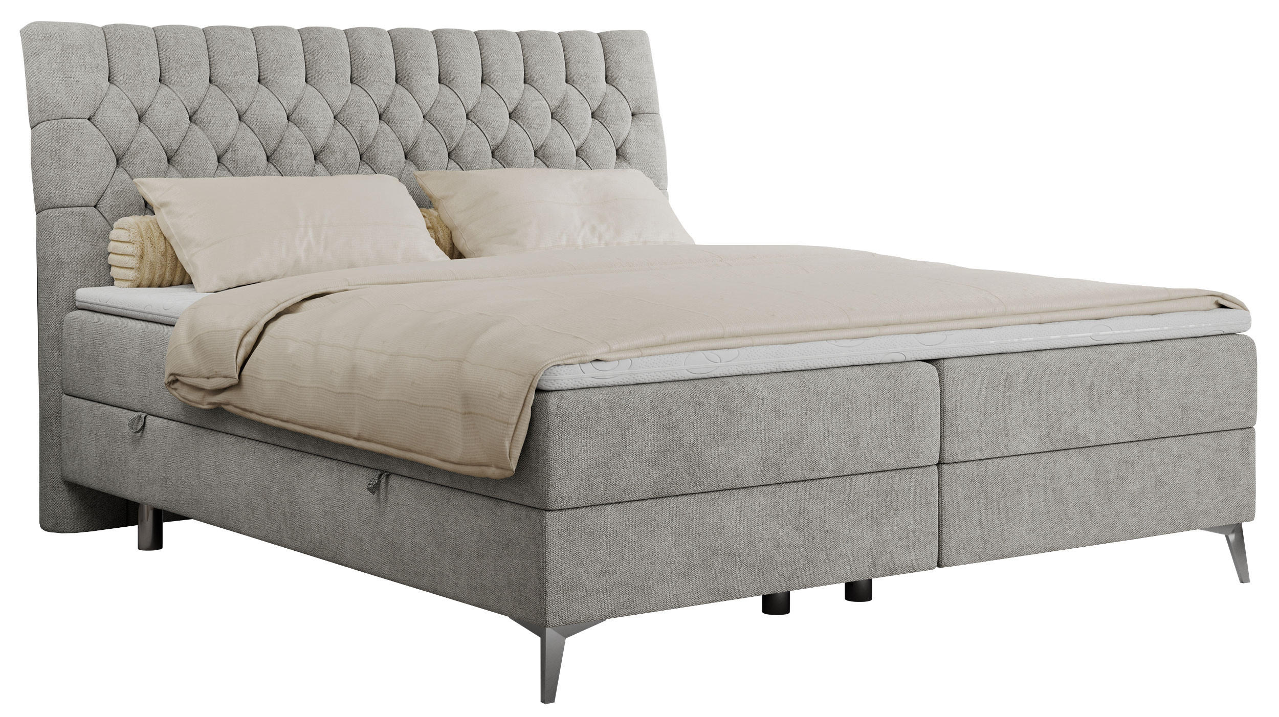 BOXBETT MILEN 180/200 Hellgrau Struktur - H3 - Hellgrau, Holz/Textil (180/200cm) - MKS