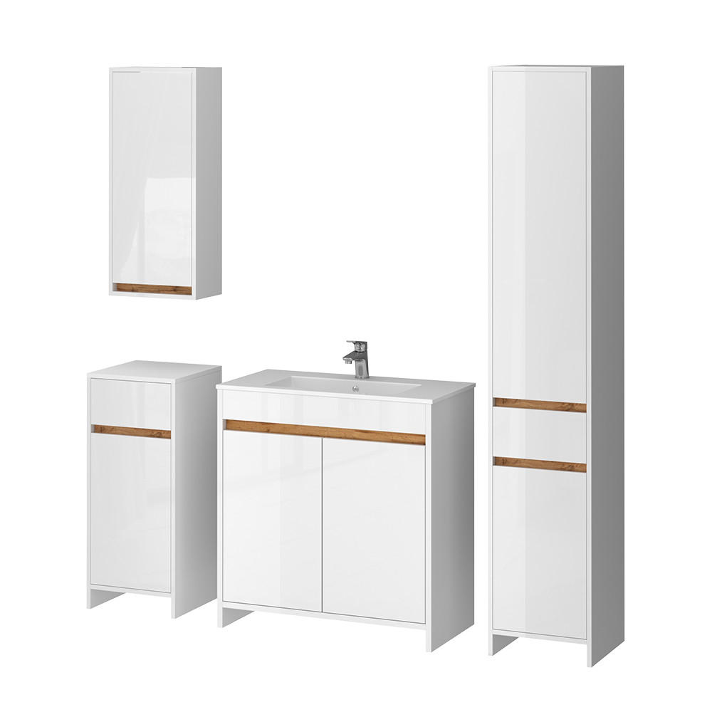 BADRUMSMÖBELSET Lemgo Vit högblank Set om 5 Vit högglans 81.9/79.8/40 cm