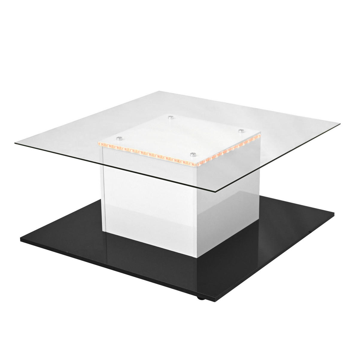 COUCHTISCH mit LED und Rollen 80 x 40 x 80 cm Glas Weiß+Schwarz Hochglanz - Weiß, Holzwerkstoff (80/80/40cm) - Meubliv