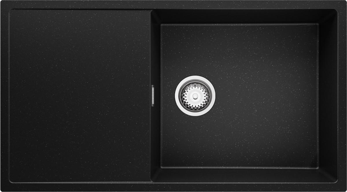 SPÜLBECKEN Ibiza, 2-er set Schwarz Metallic 90/50 cm 1 Becken + Ablauf-Set ab 60er Unterschrank - Chromfarben/Schwarz Hochglanz, Kunststoff (90/19/50cm) - Primagran