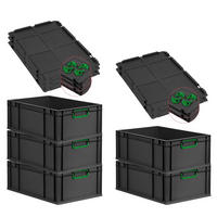 EUROBOX 5x NextGen Color mit Auflagedeckel 22x40x60 cm 44 Liter Schwarz Griffe grün zu - Schwarz/Grün, Kunststoff (40/22/60cm) - PROREGAL