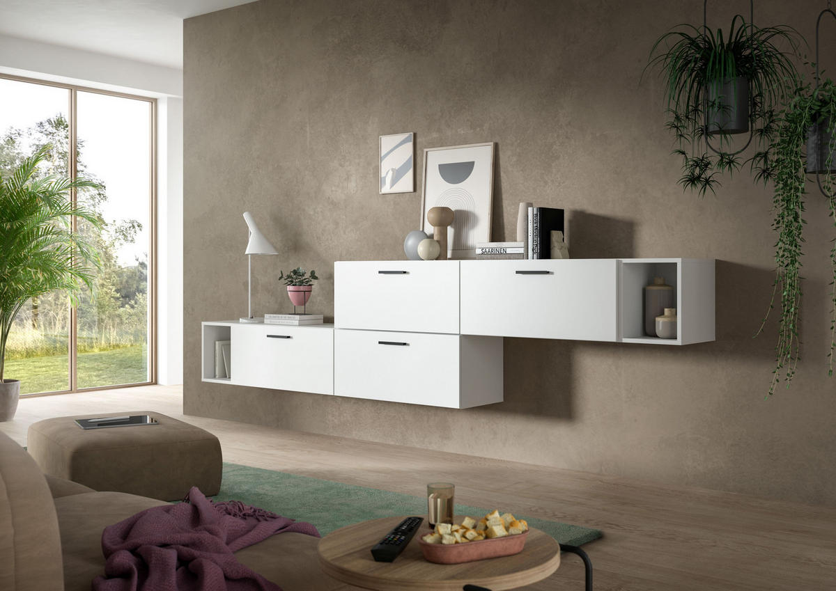 WOHNWAND The One weiß 276/34/97 cm - Weiß, Holzwerkstoff (276/97/34cm) - Xonox