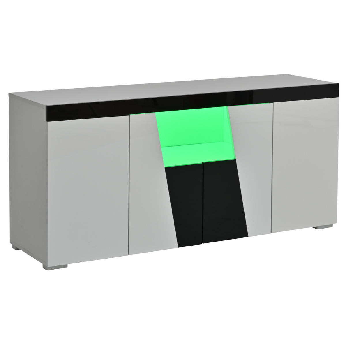 KOMODA z dřevotřísky 140x40x65 cm bílá a černá s LED osvětlením, 4 dvířky a nastavitelnými policemi - bílá, kompozitní dřevo (140/65/40cm) - Modfu