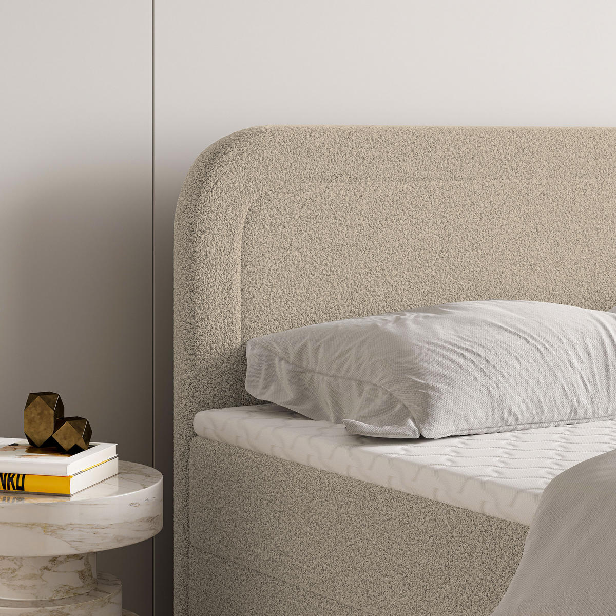 BOXBETT ARMEL 140x200 cm mit Matratze und Topper - Beige - Beige, Holz (140/200cm) - MASSENO