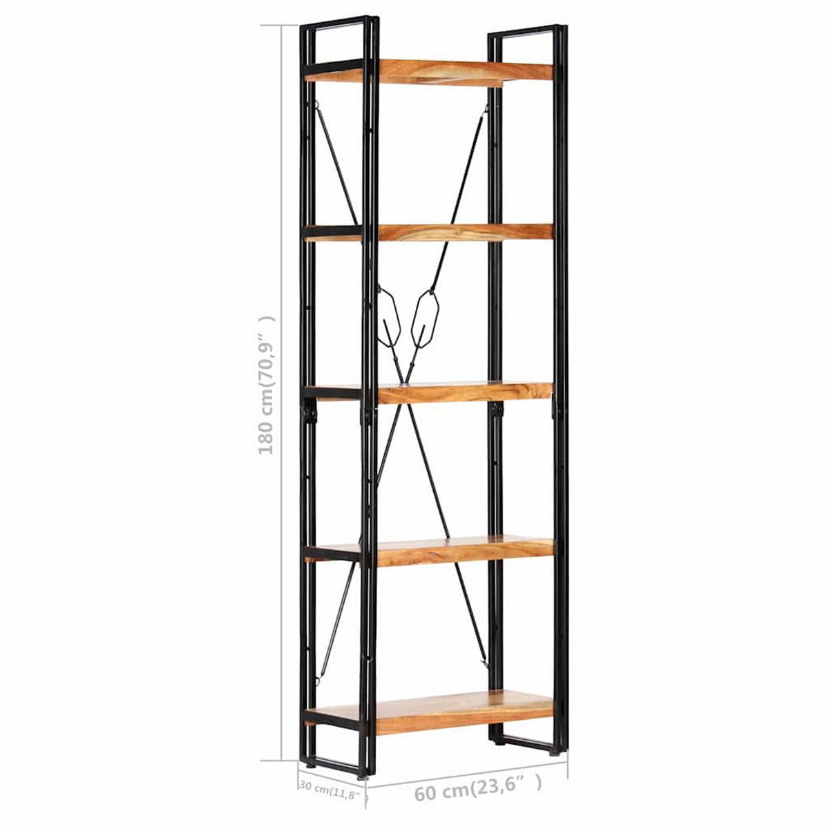 BÜCHERREGAL 5 Fächer 60/30/180 Cm Akazie Massivholz - Braun, Holz (30/180/60cm) - vidaXL