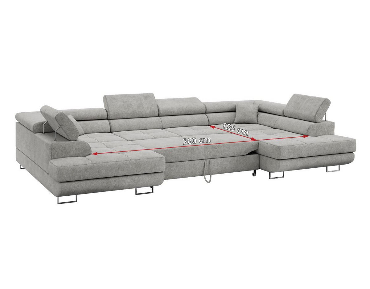 WOHNLANDSCHAFT GUSTAW U Hellgrau Struktur - Silberfarben/Hellgrau, Textil/Metall (340/55/205cm) - MKS