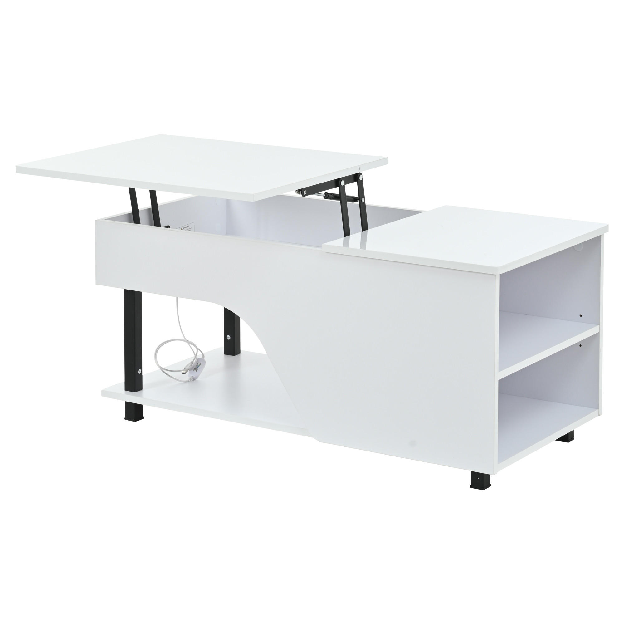 COUCHTISCH 50x100x46cm Weiß höhenverstellbar mit LED - Weiß, Holzwerkstoff (100/50/46cm) - FLIEKS