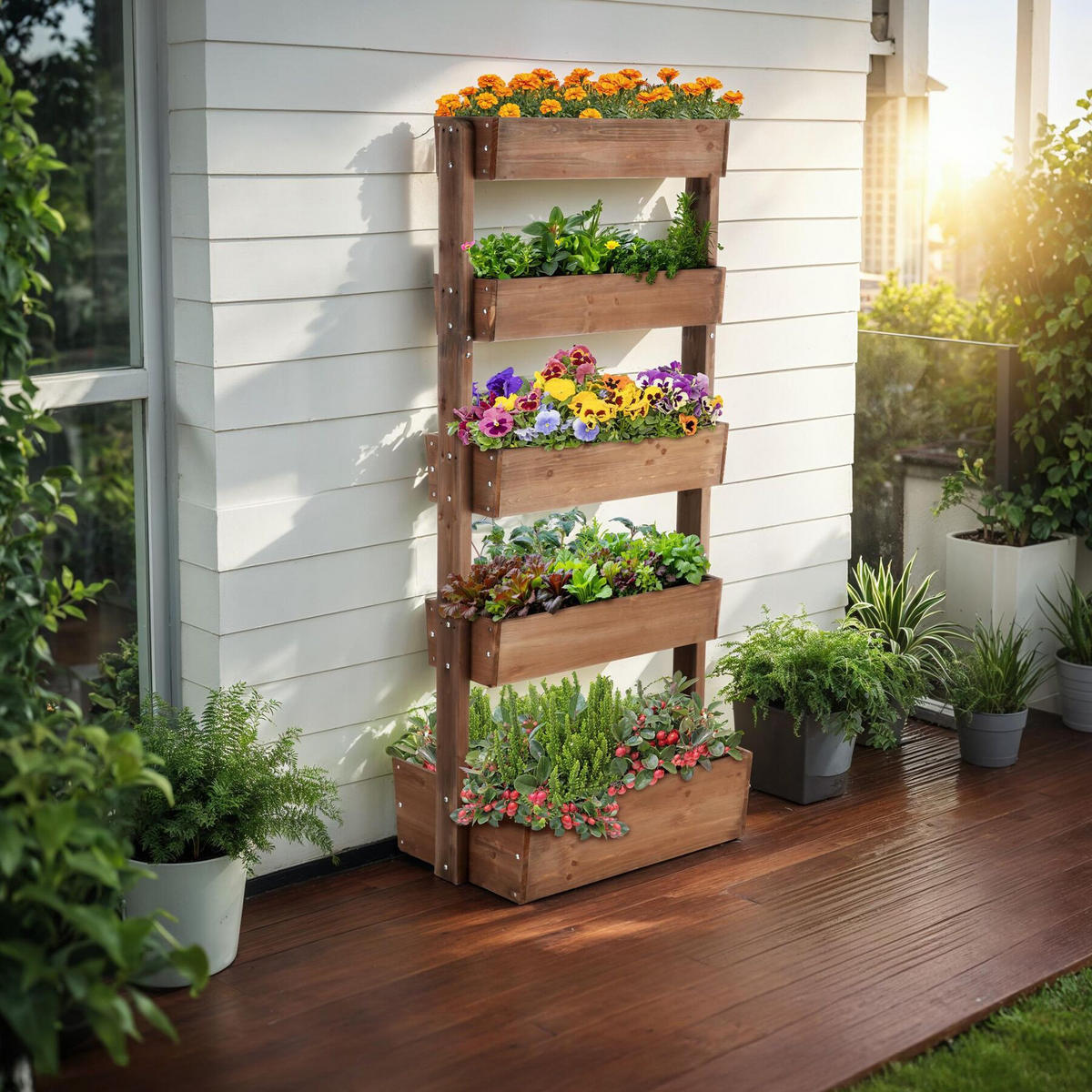 VERTIKALBEET Flora,inklusive Pflanzvlies, 81 x 52 x 180 cm,braun - Braun, Holz (81/180/52cm) - tectake