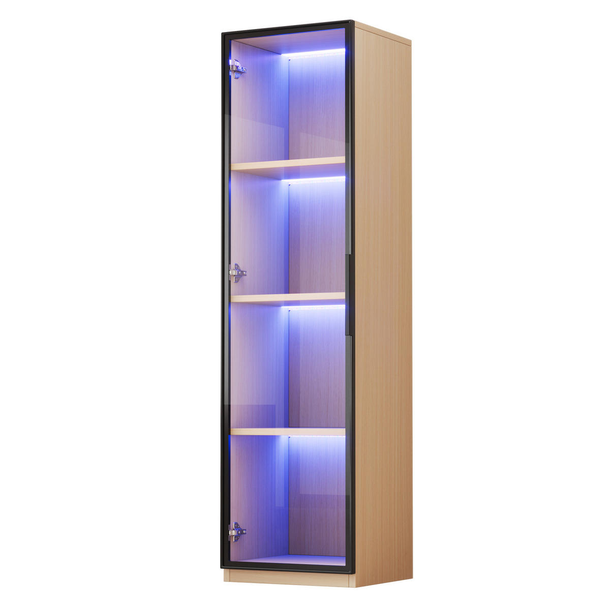 VITRÍNA 40/40/165 cm MDF dekor dub, s tvrdeným sklom a LED osvetlením - farba duba, kompozitné drevo (40/165/40cm) - BEAOK